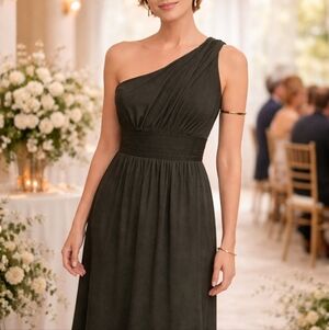 Jones New York Black One Shoulder Cocktail Dress Satin Waist Size 14